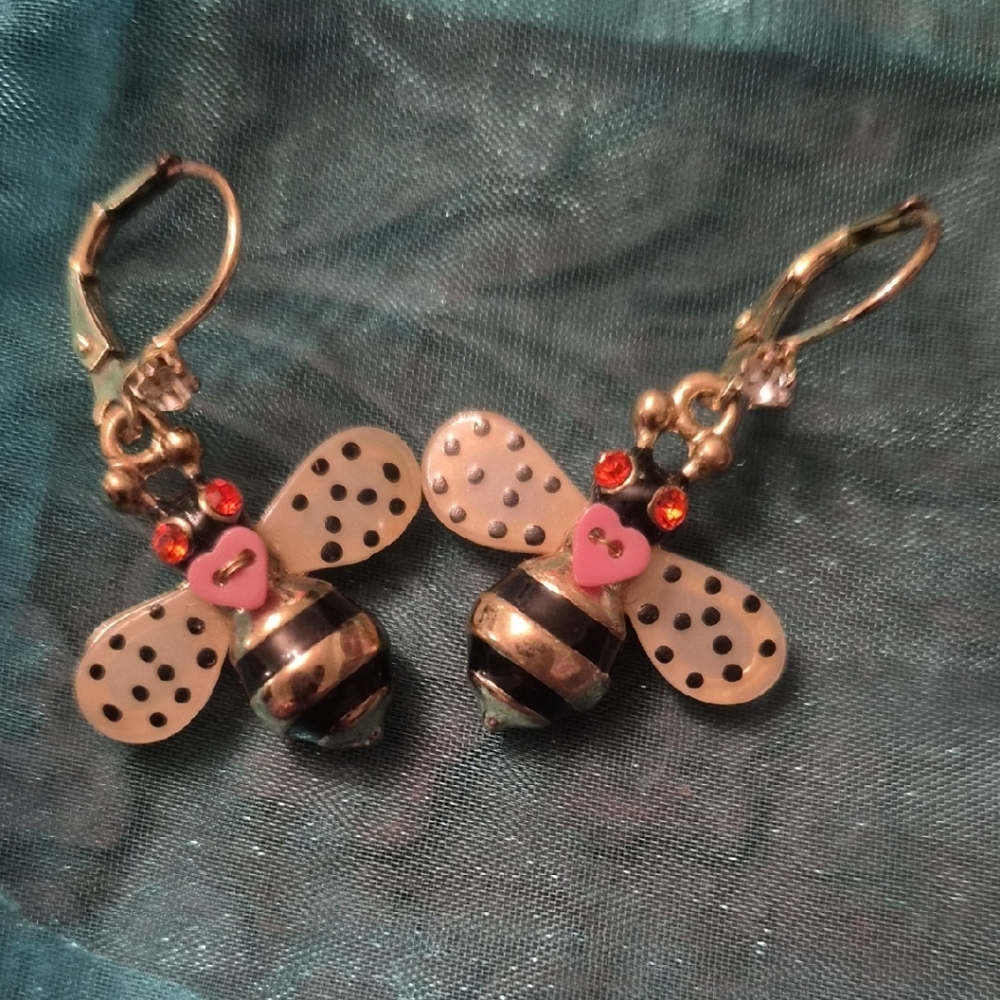 Betsey Johnson Gold and Black Bee Earrings